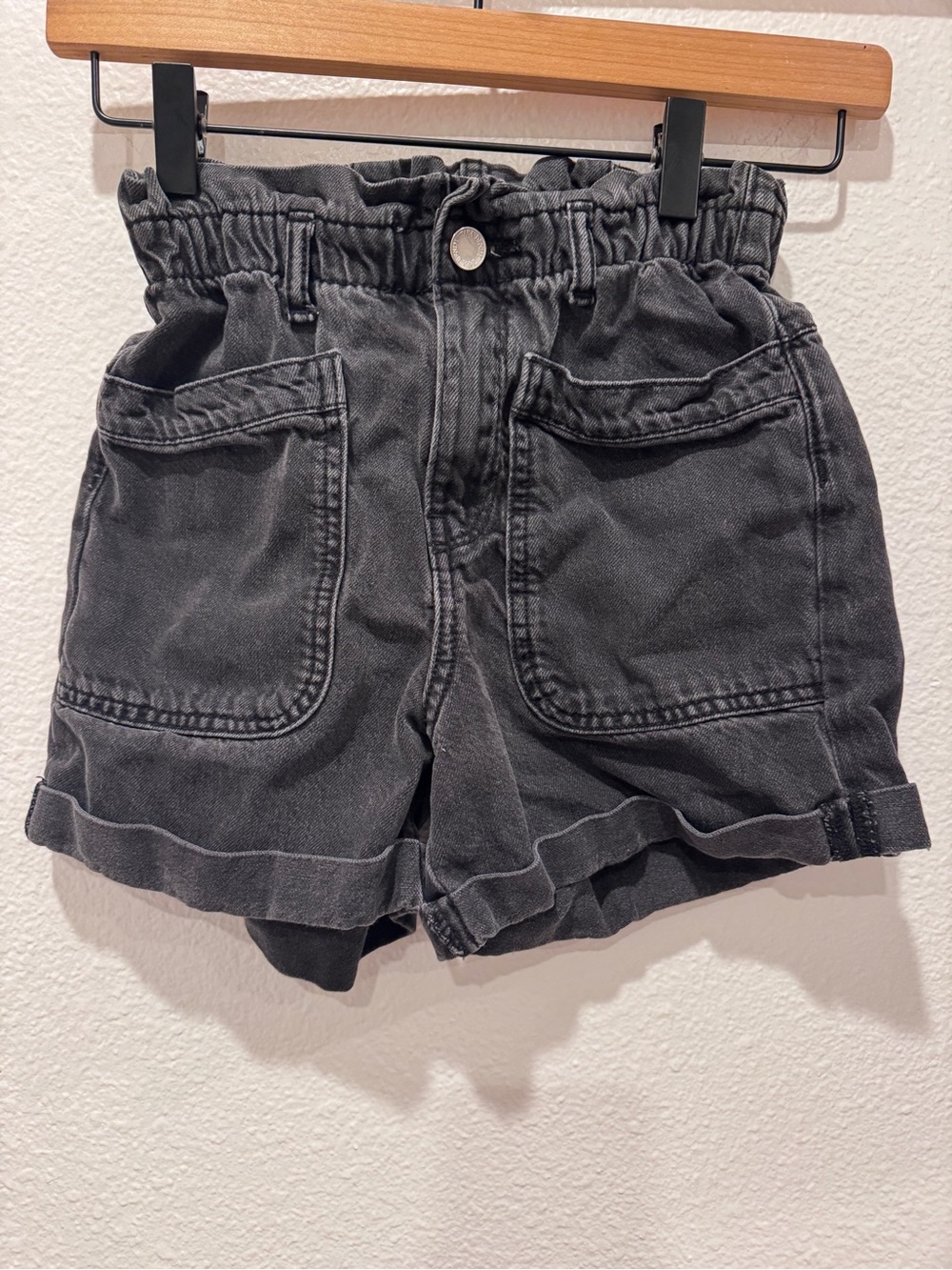 Zara Girls Black Paperbag Waist Denim Shorts